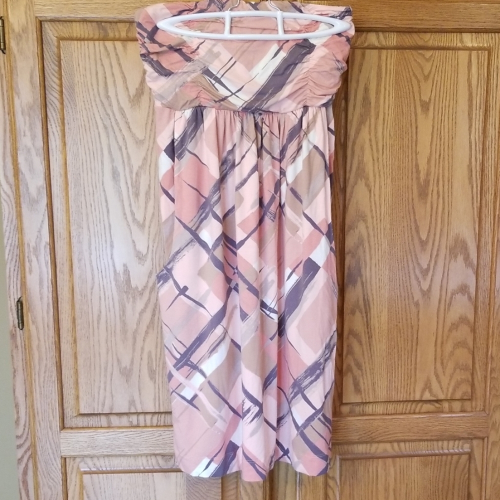 Soma Abstract Pink and Brown Midi Dress